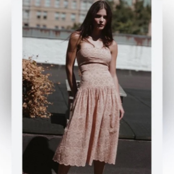 St. Roche Benedict Embroidered Eyelet Halter or Strapless Midi Dress Tan Size 8 - Picture 4 of 16